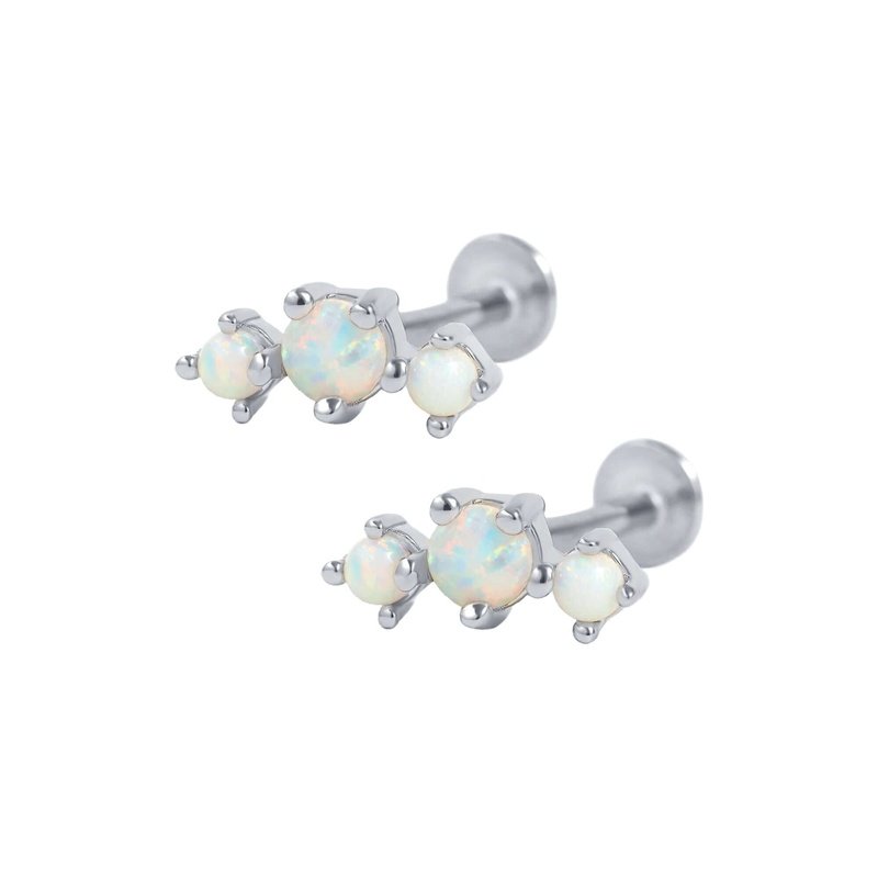 Curved Triple White Opal Prong Ball Back&Flat Back Cartilage Earrings