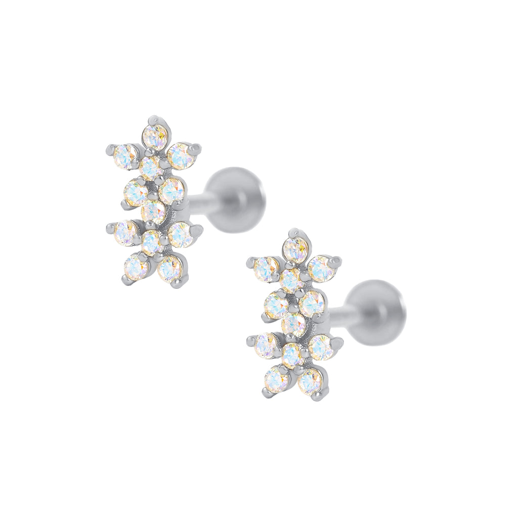 White AB Double Flower Ball Back & Flat Back Cartilage Earrings