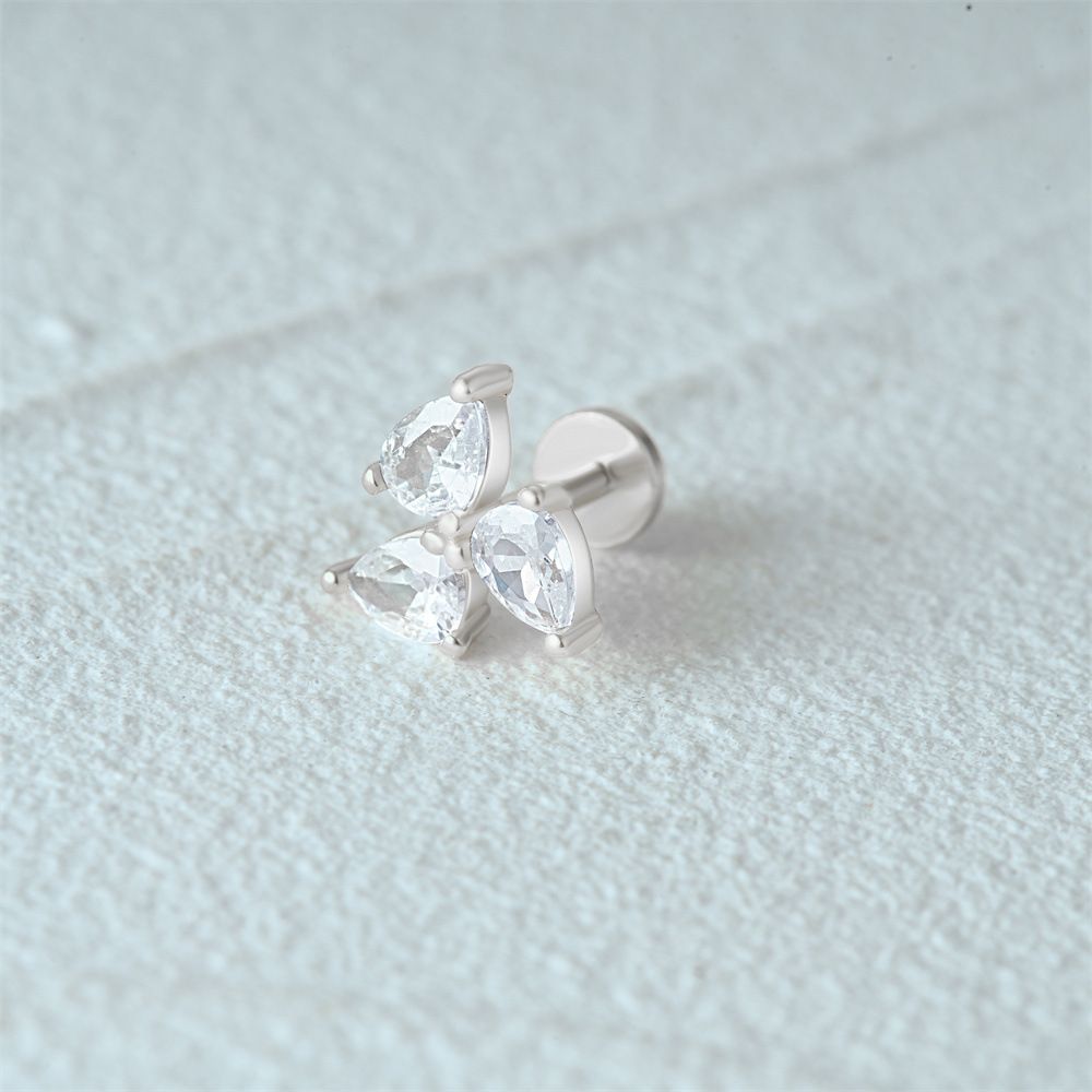 Three Pear CZ Diamonds Flat Back Earrings