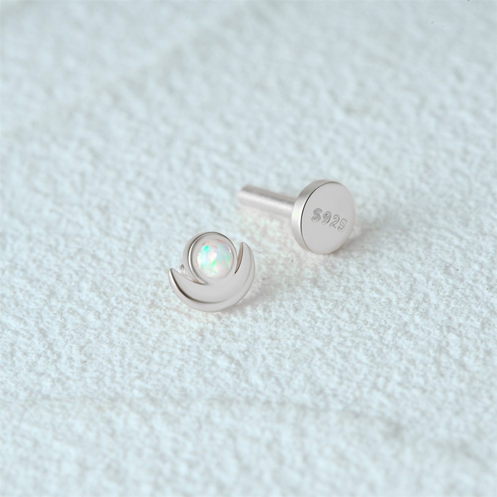 Moon and Opal Flat Back Earrings Sterling Silver