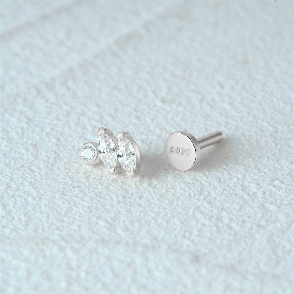 Exquisite Three CZ Diamonds Flat Back Earrings