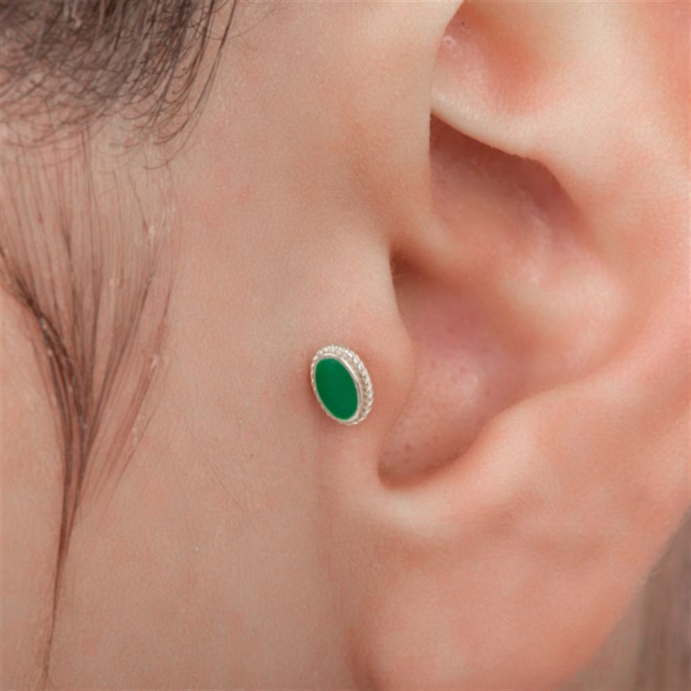 Oval Simulated Emerald CZ Diamond Flat Back Earrings