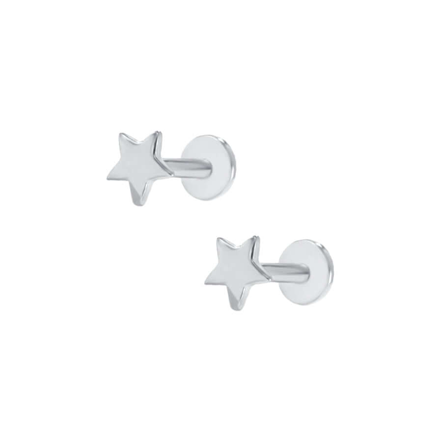 Silver Star Studs Earrings with Flat Backs