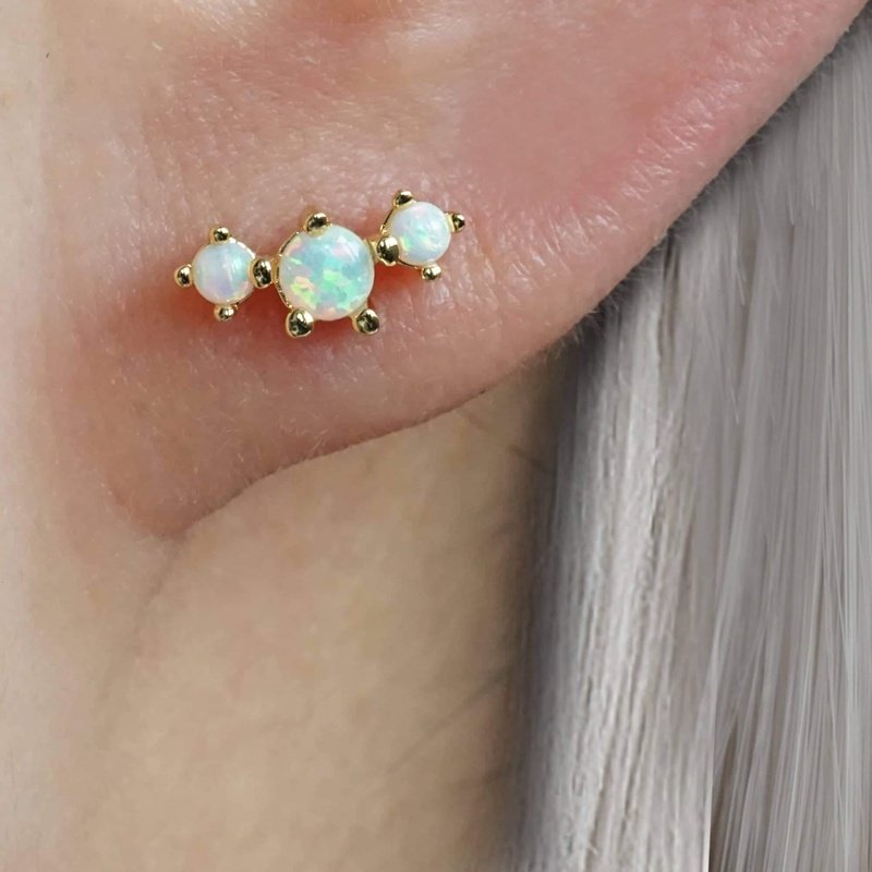 Curved Triple White Opal Prong Ball Back&Flat Back Cartilage Earrings