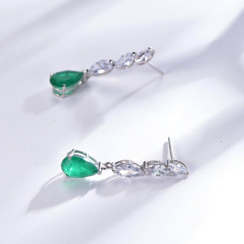 Classic Emerald Green Drop Earrings In Sterling Silver - Trendolla Jewelry