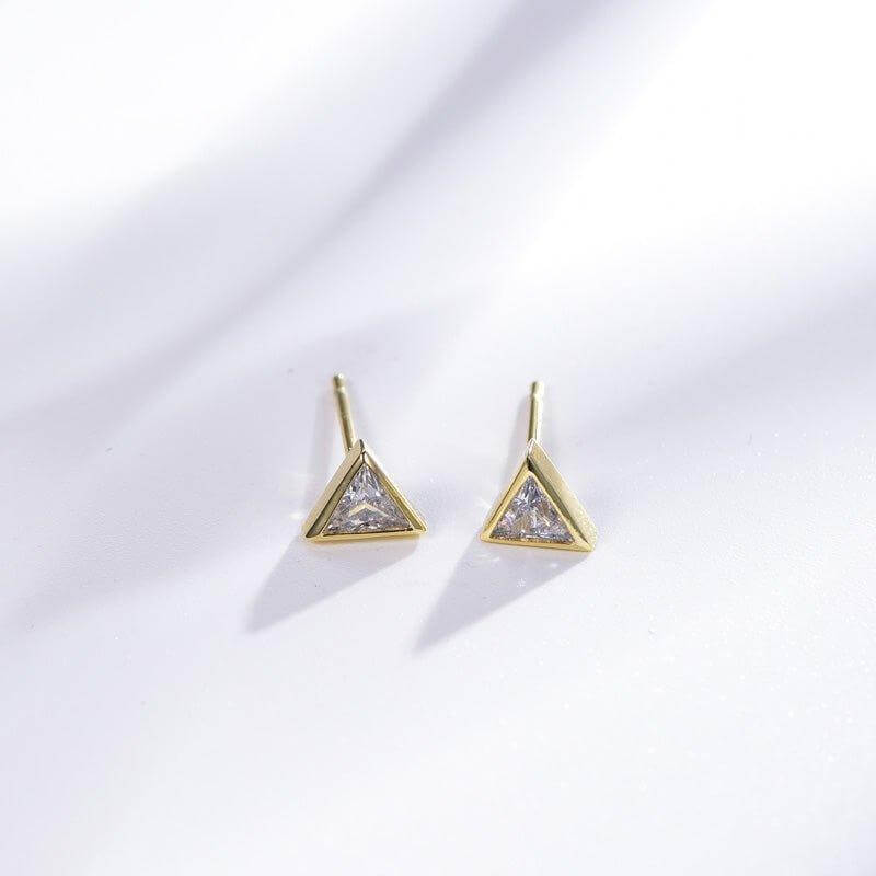 Simulated Diamond Stud Earrings In Yellow Gold Plated Sterling Silver - Trendolla Jewelry