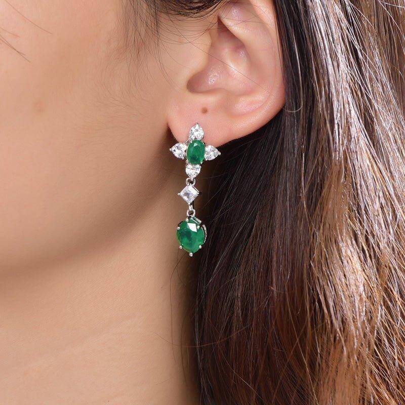 Emerald Green Oval Cut Drop Earrings In Sterling Silver - Trendolla Jewelry