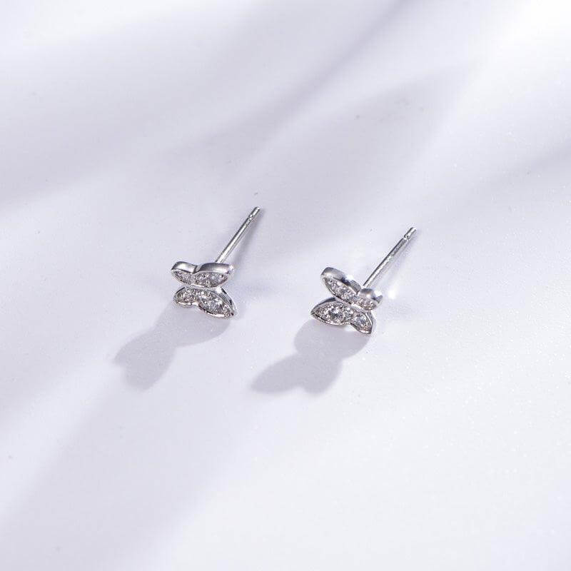 Halo Butterfly White Stone Stud Earrings In Sterling Silver - Trendolla Jewelry