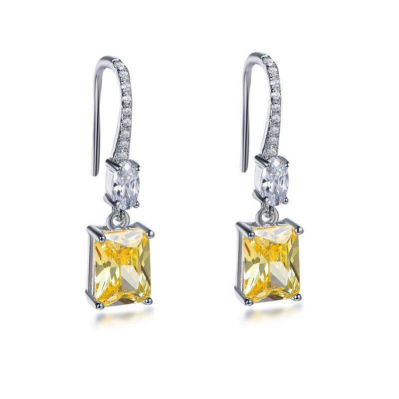 Halo Yellow Topaz Princess Cut Drop Earrings In Sterling Silver - Trendolla Jewelry