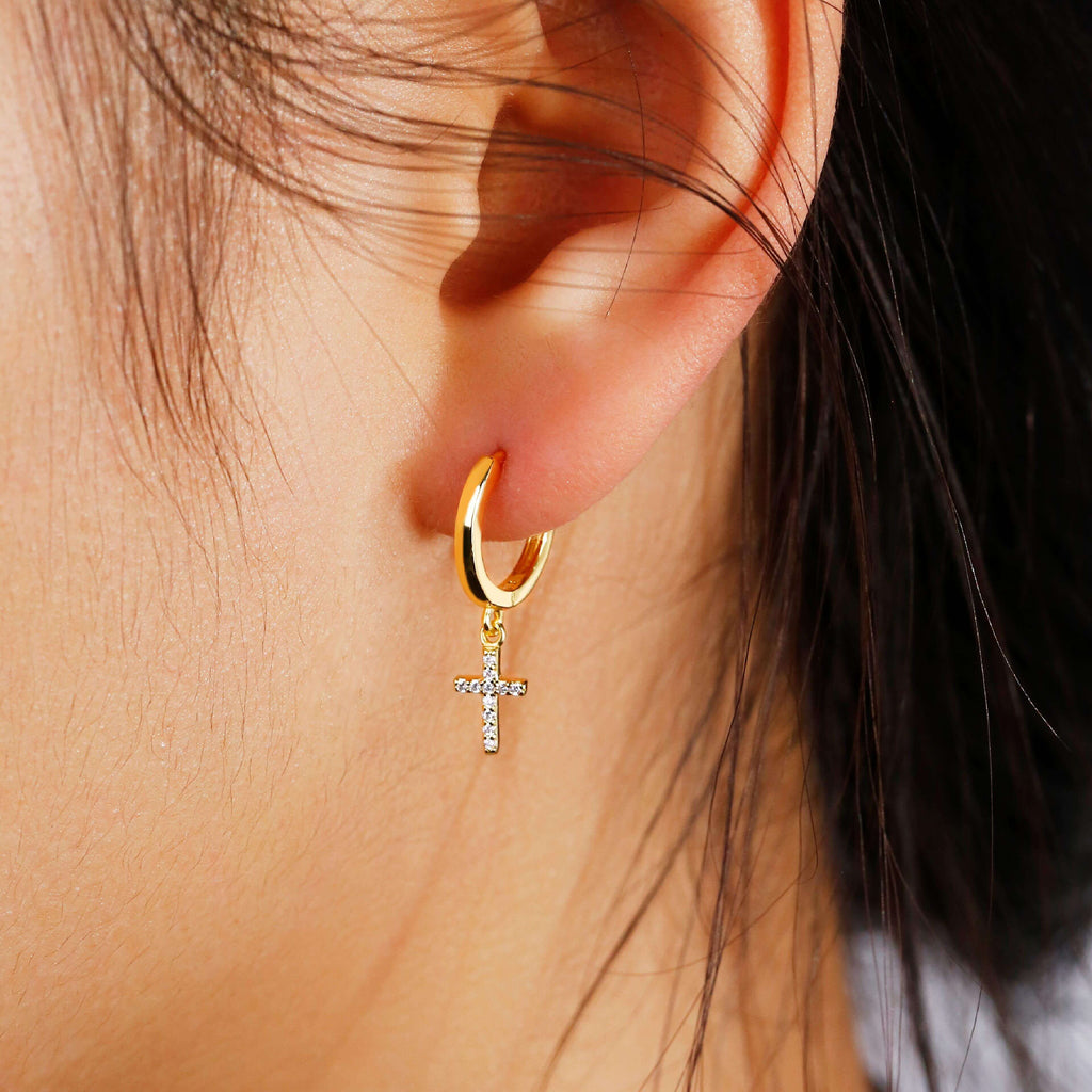 Huggie Hoop Earrings with Charm Simple Cute Cross - Trendolla Jewelry