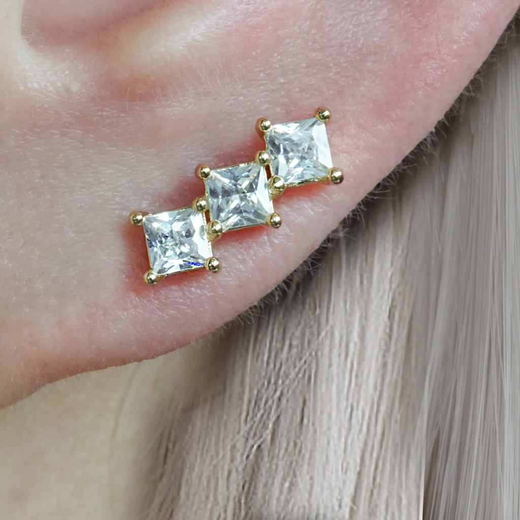 Triple Square Curved Ball Back & Flat Back Cartilage Earrings