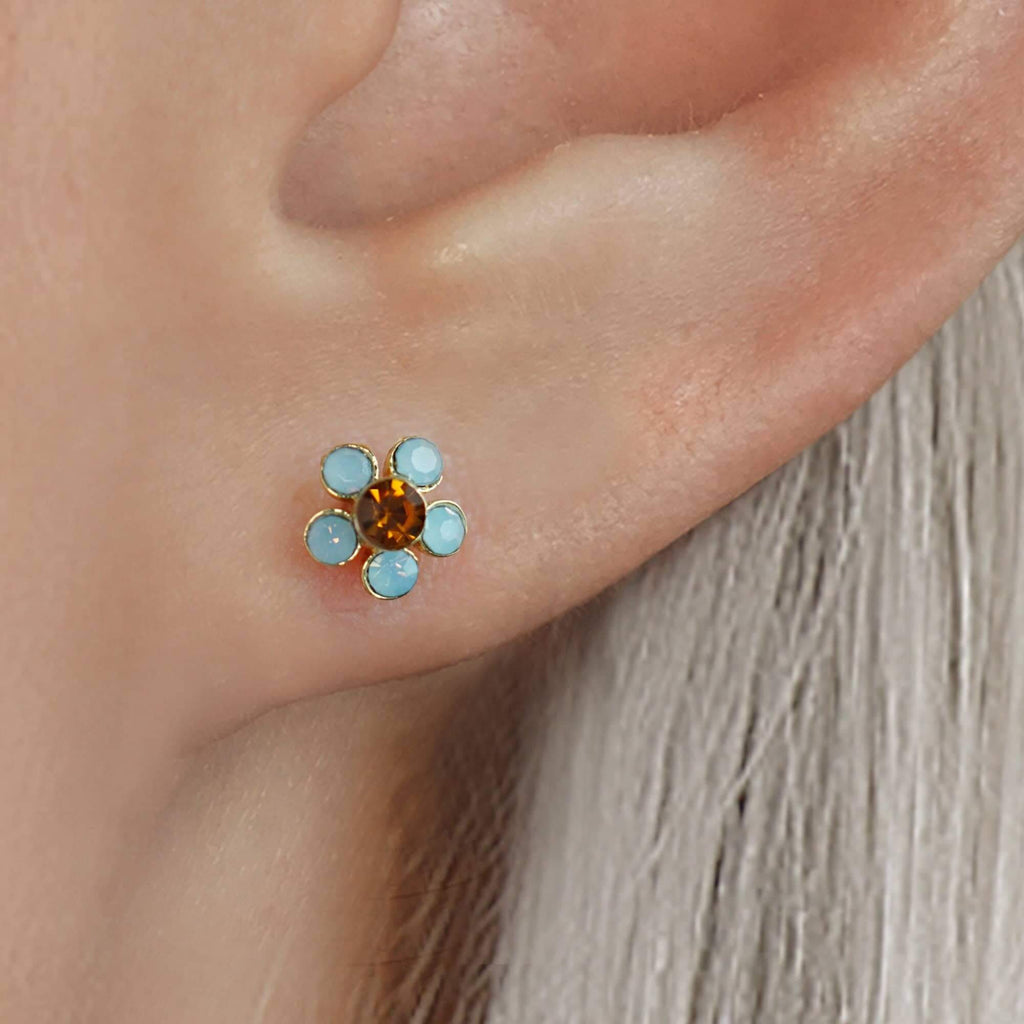 Five-leaf Flower Moonstone Ball Back & Flat Back Cartilage Earrings