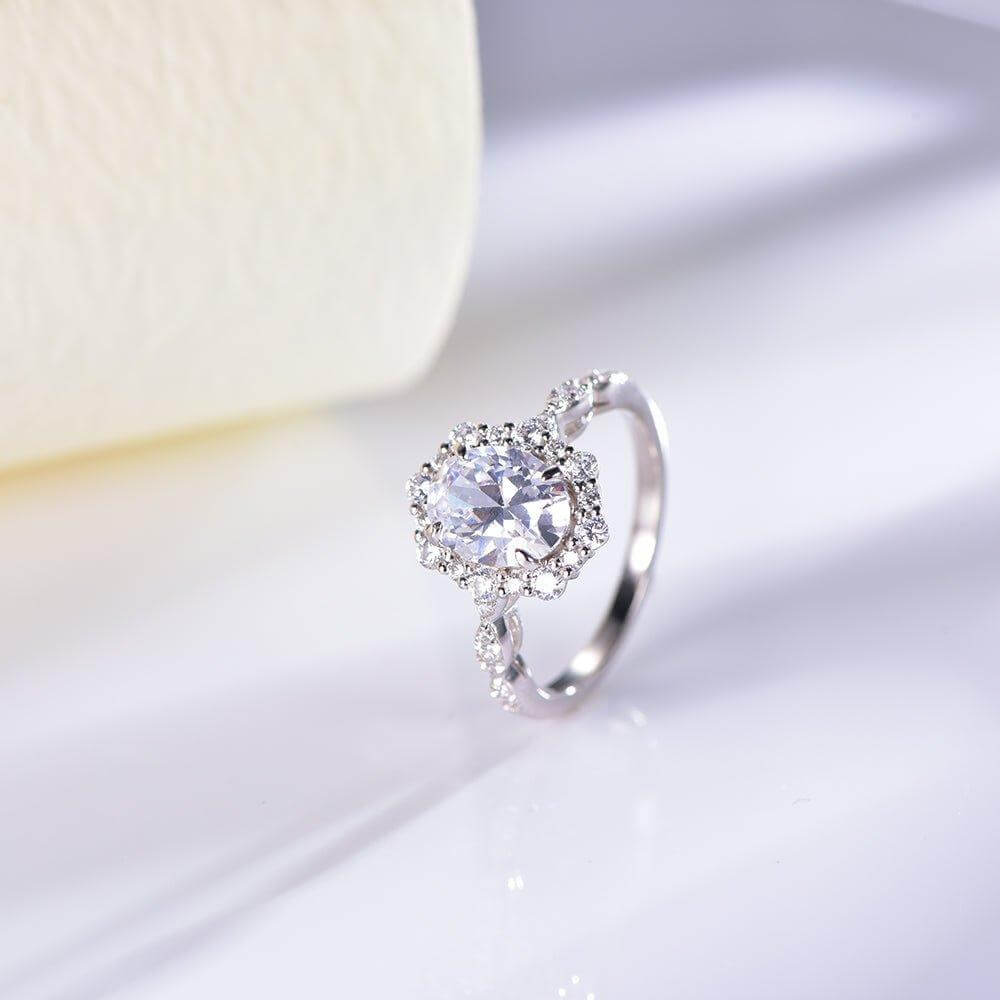 Luxury Cubic Zirconia Diamond Oval Cut Floral Women Engagement Ring - Trendolla Jewelry