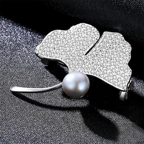 Trendolla apricot leaf Cultured Pearl Sterling Silver Pin Brooch - Trendolla Jewelry