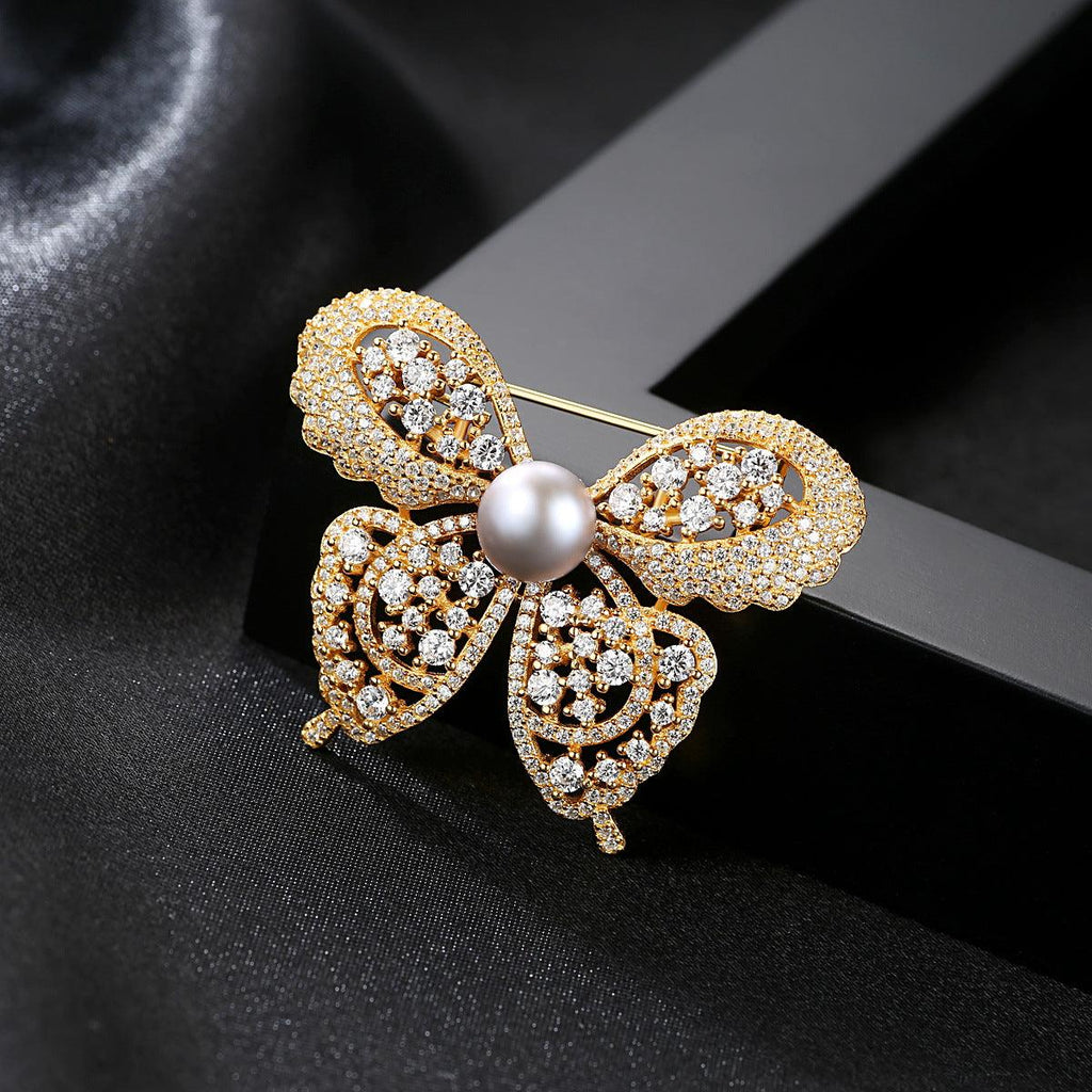 Trendolla Butterfly Cultured Pearl Sterling Silver Pin Brooch - Trendolla Jewelry