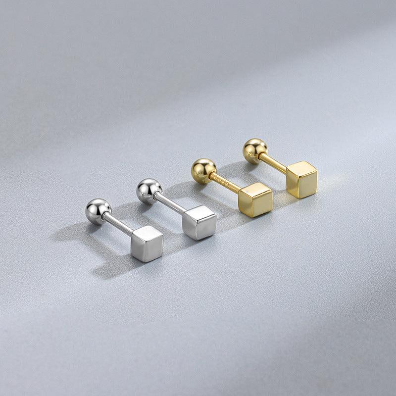 Trendolla Cube Stud Earrings Ball Back Earrings Nap Earrings - Trendolla Jewelry