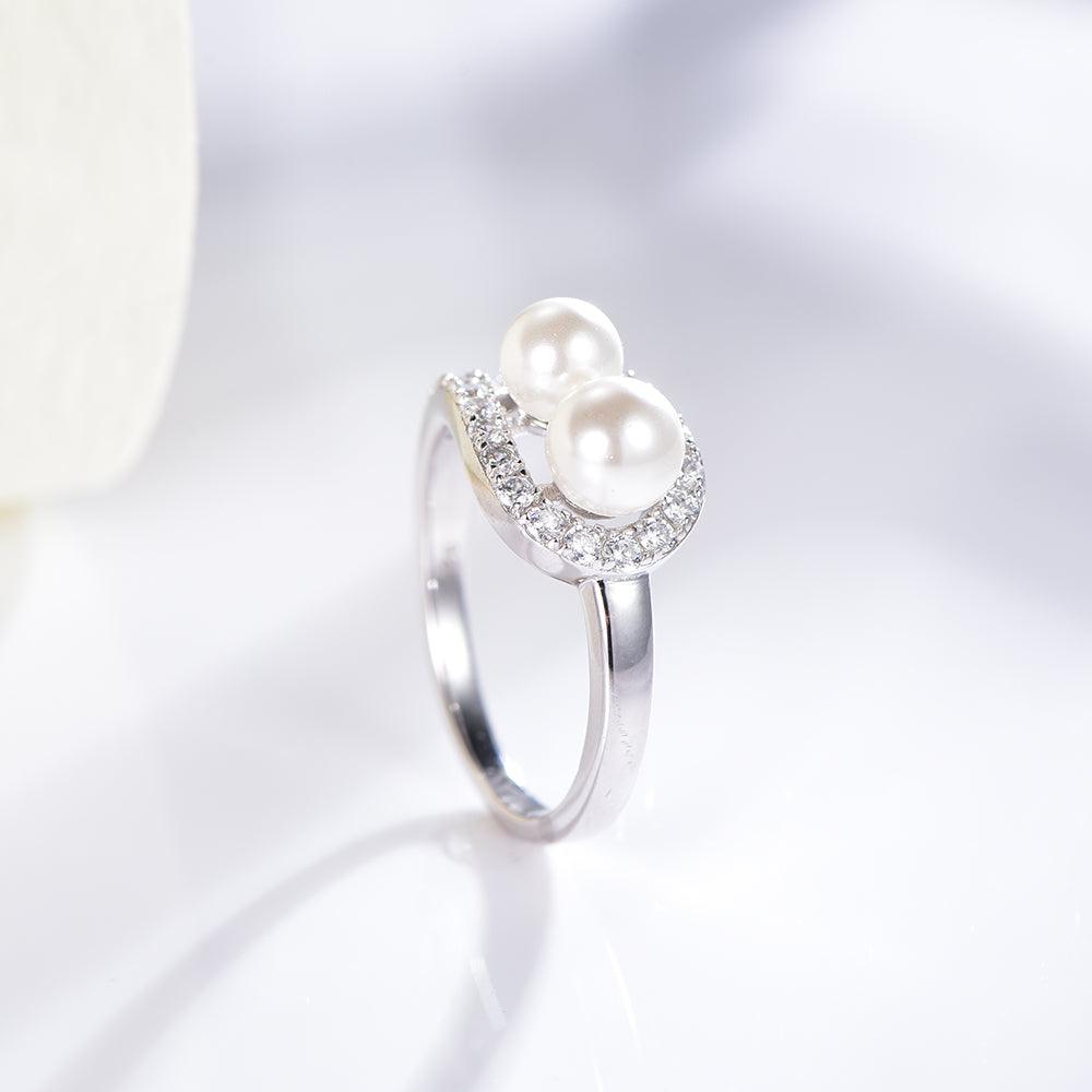 Trendolla Double Pearl Engagement Ring Toi et Moi Ring - Trendolla Jewelry