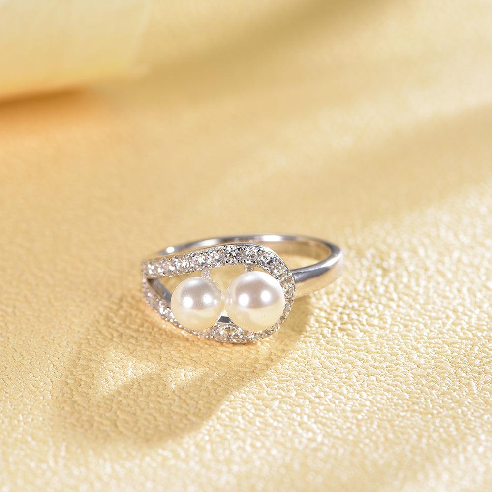 Trendolla Double Pearl Engagement Ring Toi et Moi Ring - Trendolla Jewelry