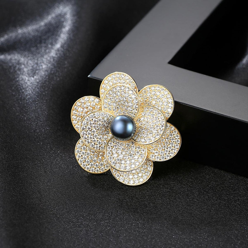 Trendolla Flower Cultured Pearl Sterling Silver Pin Brooch - Trendolla Jewelry