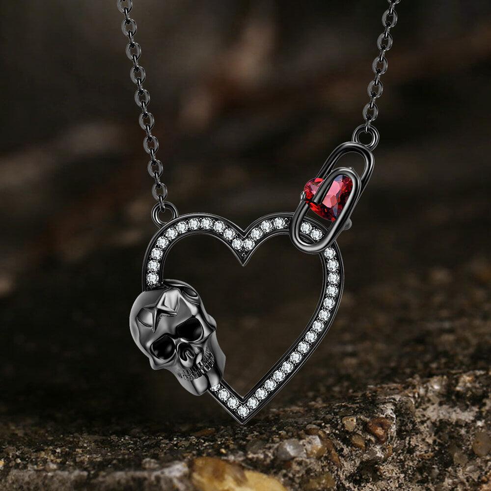 Trendolla Gothic Black Skull Heart Sterling Silver Necklace - Trendolla Jewelry