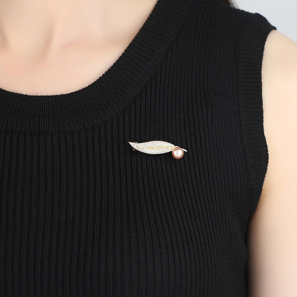 Trendolla Leaf Cultured Pearl Sterling Silver Pin Brooch - Trendolla Jewelry