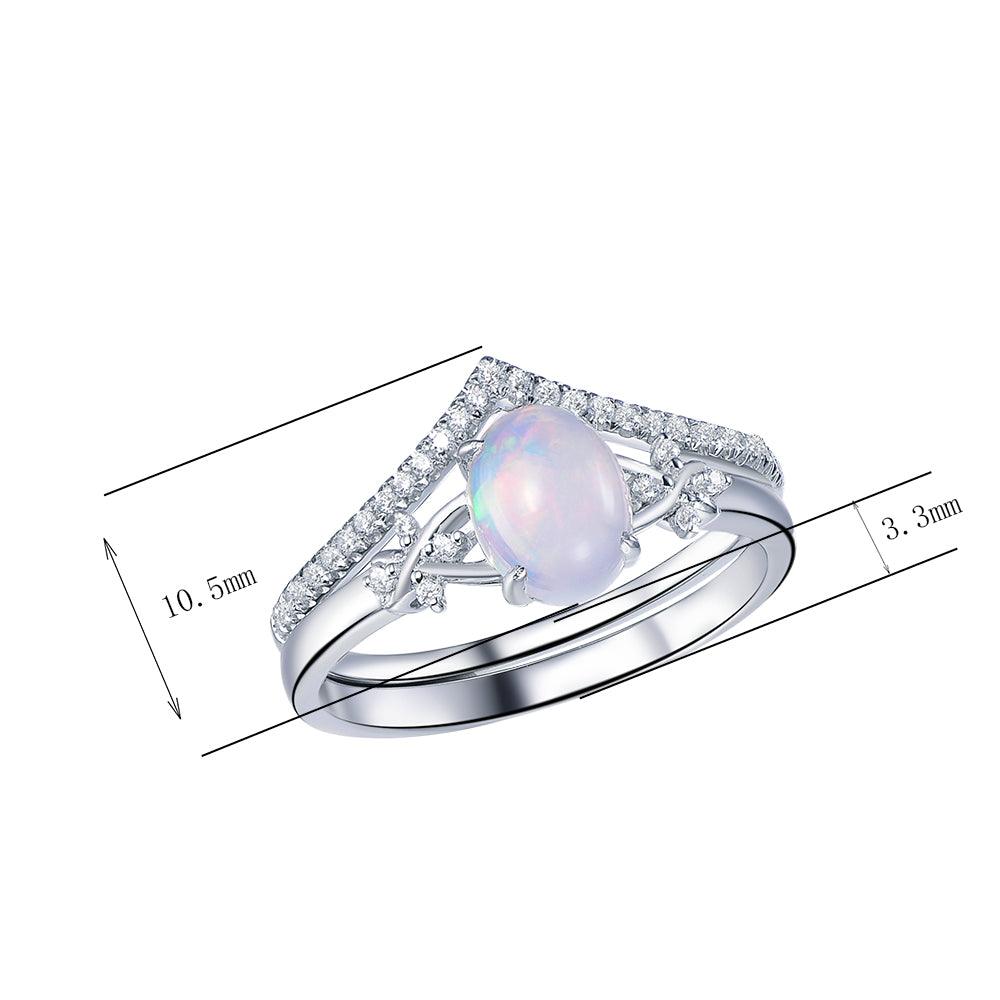 Trendolla Opal Stone Sterling Silver Ring Set Engagement Wedding Layer Band Ring - Trendolla Jewelry