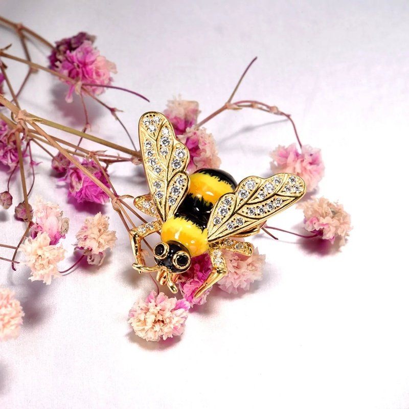 Trendolla Sterling Silver Bee Enamel Pin Brooch - Trendolla Jewelry