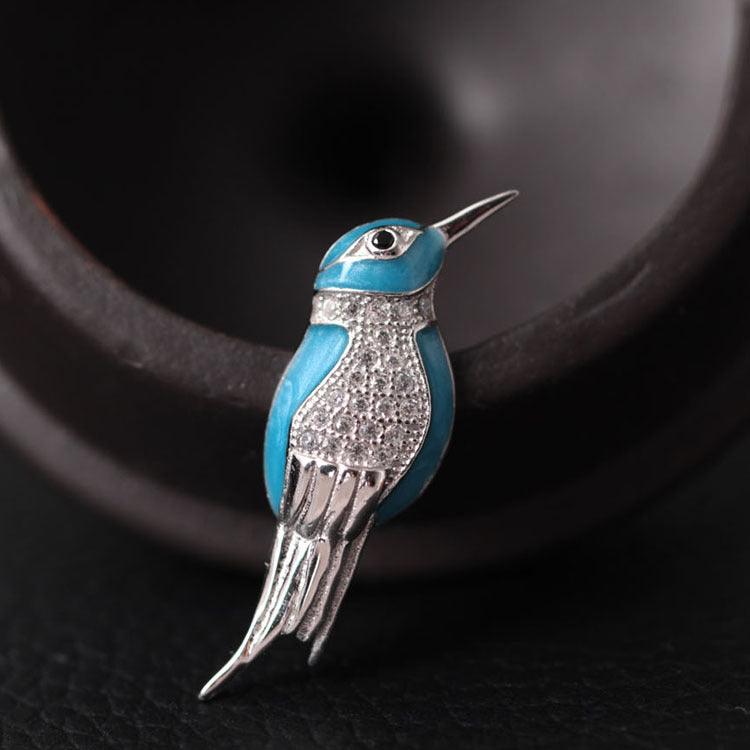 Trendolla Sterling Silver Kingfisher Pin Brooch - Trendolla Jewelry