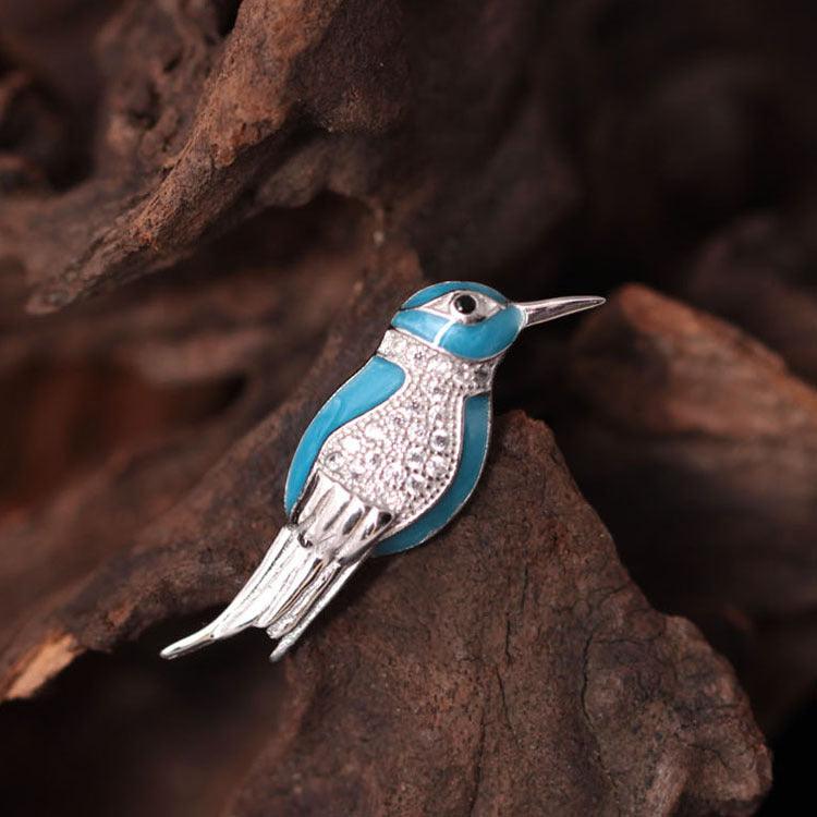 Trendolla Sterling Silver Kingfisher Pin Brooch - Trendolla Jewelry