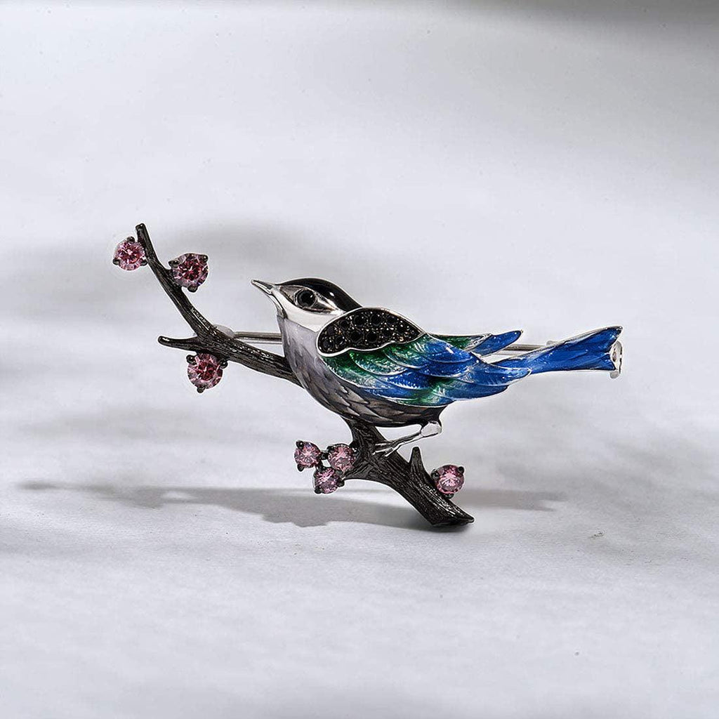 Trendolla Sterling Silver Magpie Enamel Pin Brooch - Trendolla Jewelry