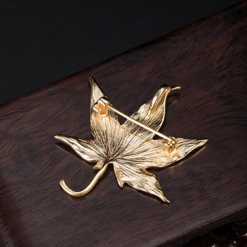 Trendolla Sterling Silver Maple Leaf Pin Brooch Autumn Brooch Pin - Trendolla Jewelry