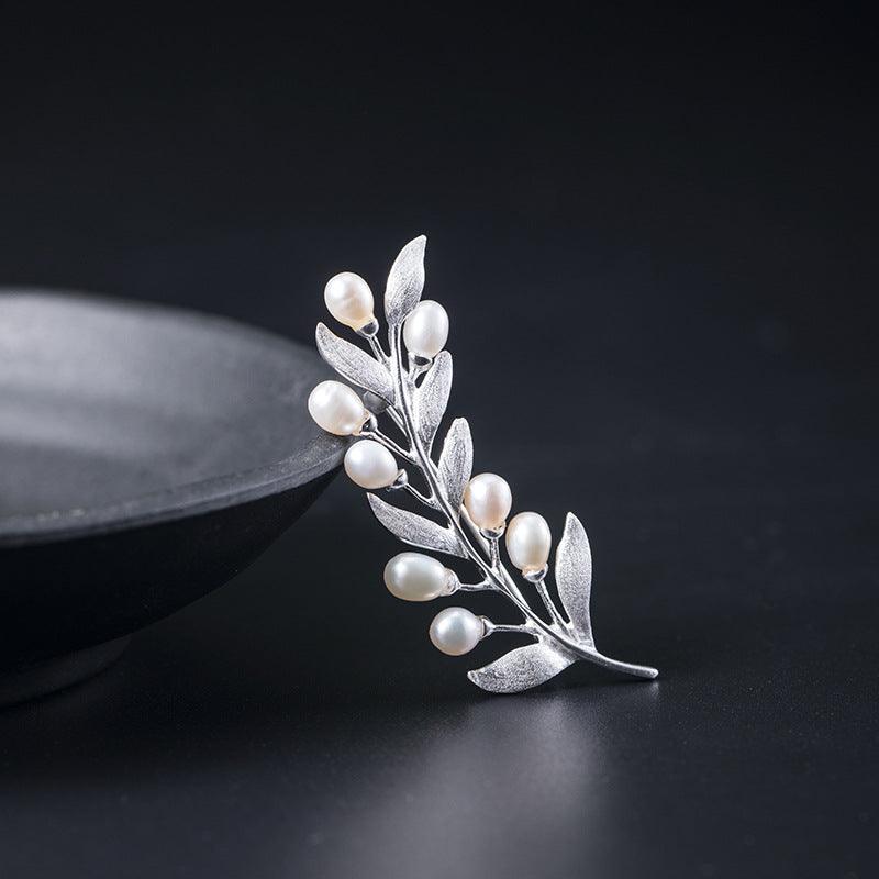 Trendolla Sterling Silver Olive Leaf Branch Pin Brooch - Trendolla Jewelry