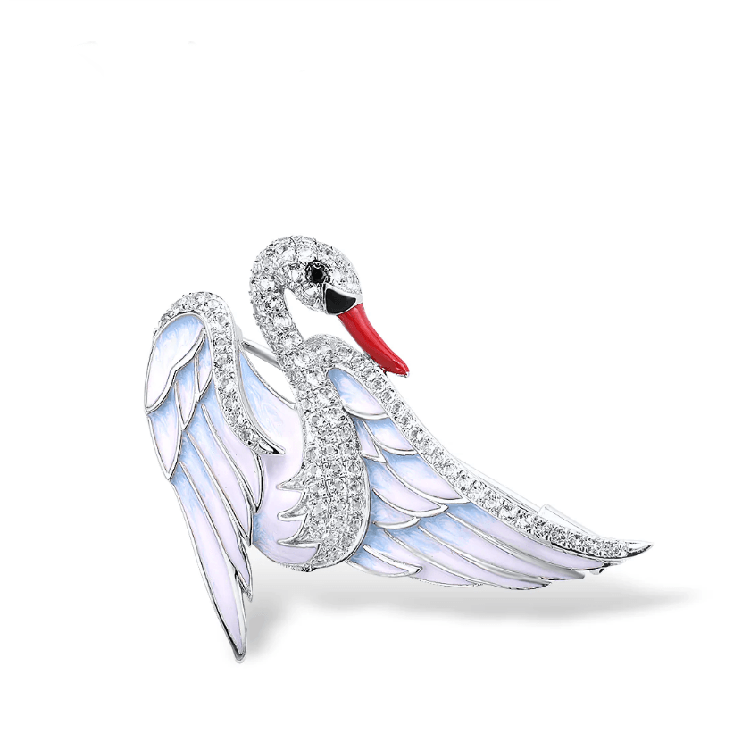 Trendolla Sterling Silver White Swan Enamel Pin Brooch - Trendolla Jewelry